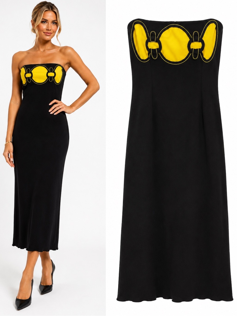 Vtg 90s Moschino Cheap and Chic Neon Cutout O-Ring Strapless Dress Size 8
